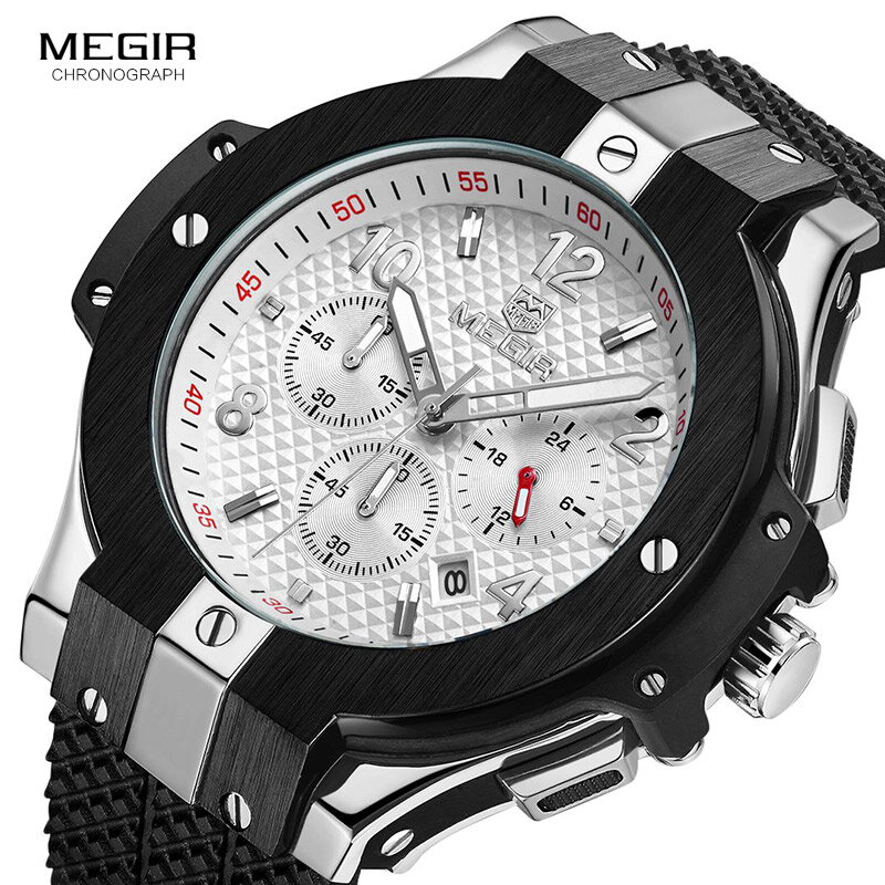 Chronograf MEGIR Sport zegarek mężczyźni kreatywny duża tarcza armia wojskowy kwarcowy zegarki zegar mężczyźni Wrist Watch godzina Relogio Masculino