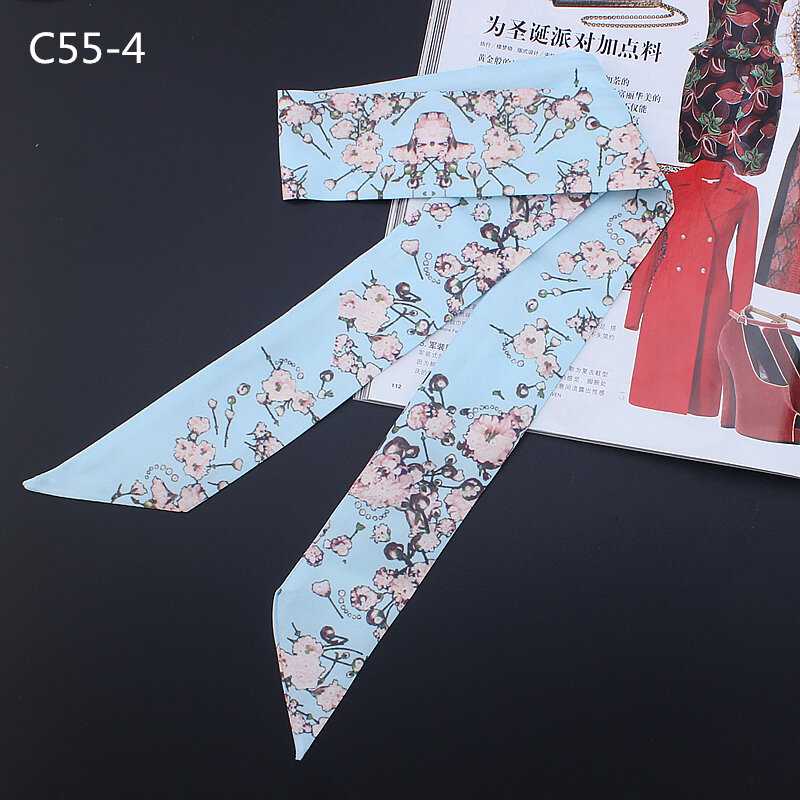 POBING Fashion mały wzór kwiatowy Print jedwabny szalik damska opaska na głowę marka mały krawat rama do torebki wstążka długie szale okłady 100*5CM