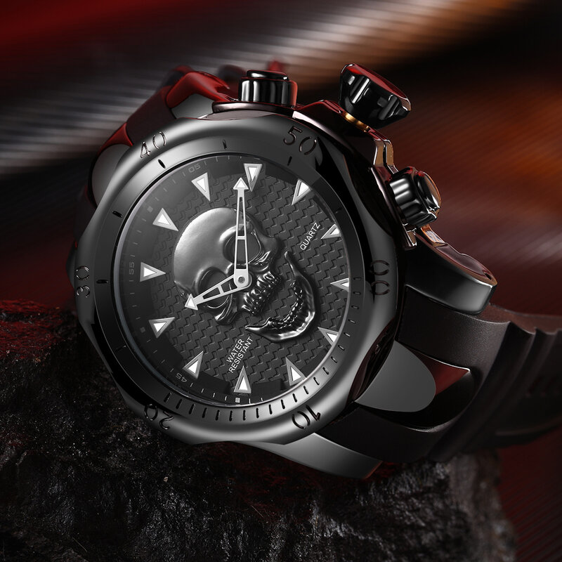 Relogio Masculino Men's Skull Hollow Quartz Watch Men Skeleton Military Watches Big Design Male Clock Waterproof Wristwatches