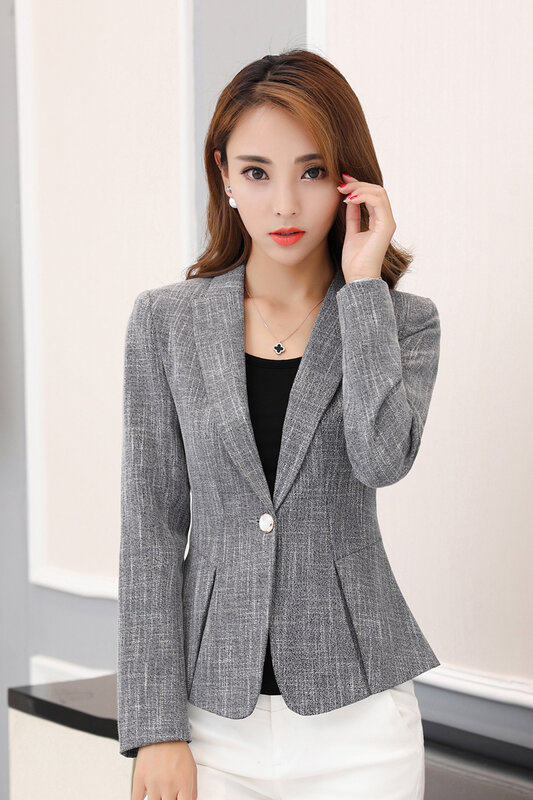 Classic Plaid One grain buckle Women Jacket Blazer Notched Collar Female Suits Coat Fashion  Houndstooth 2019 Spring