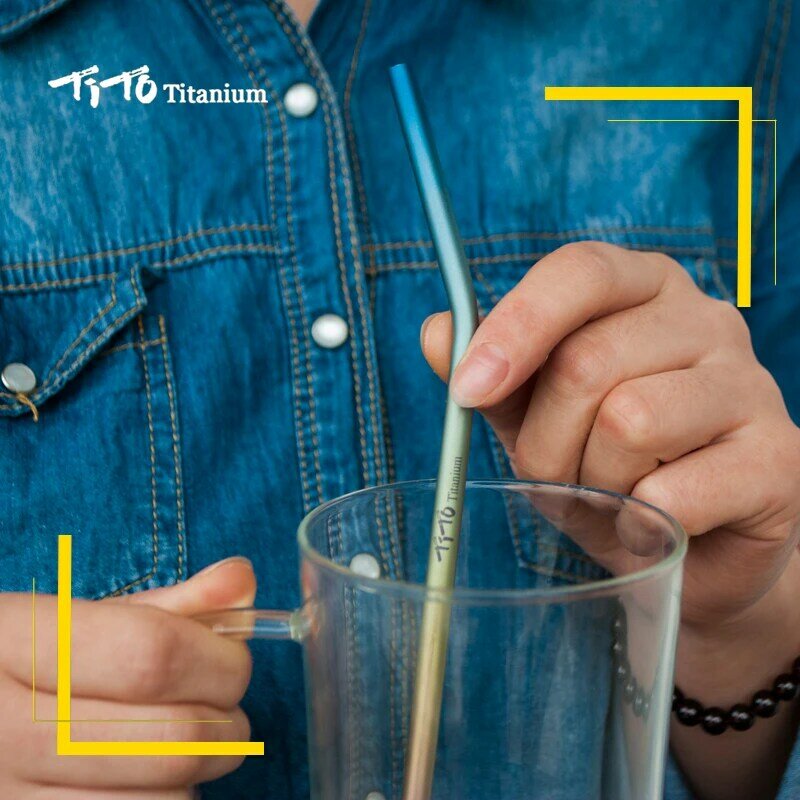 Tigo หลอดไทเทเนียมพร้อมแปรงทำความสะอาด1ชิ้น, หลอดดูดทำจากไทเทเนียม aolly ใช้ในครัวกลางแจ้งตั้งแคมป์ดื่มของขวัญ