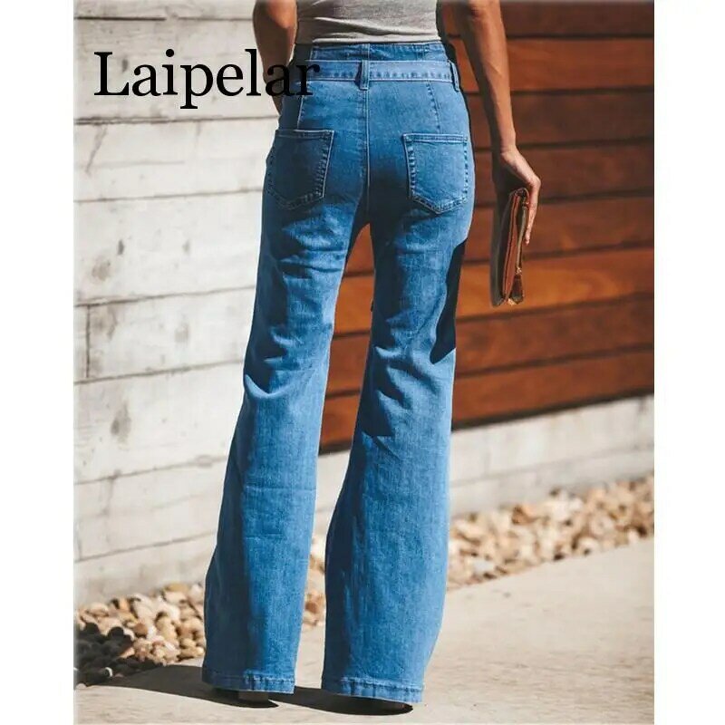 Синие джинсы-клеш с завязкой на талии, женские облегающие джинсовые брюки, винтажная одежда 2019, брюки с высокой талией, эластичные широкие джинсы с поясом