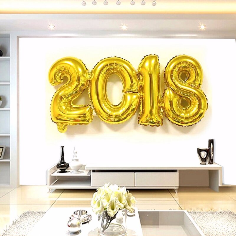 2018 nowy festiwal z balonów foliowych Diy szczęśliwe przyjęcie noworoczne dekoracja pokoju złoto srebro