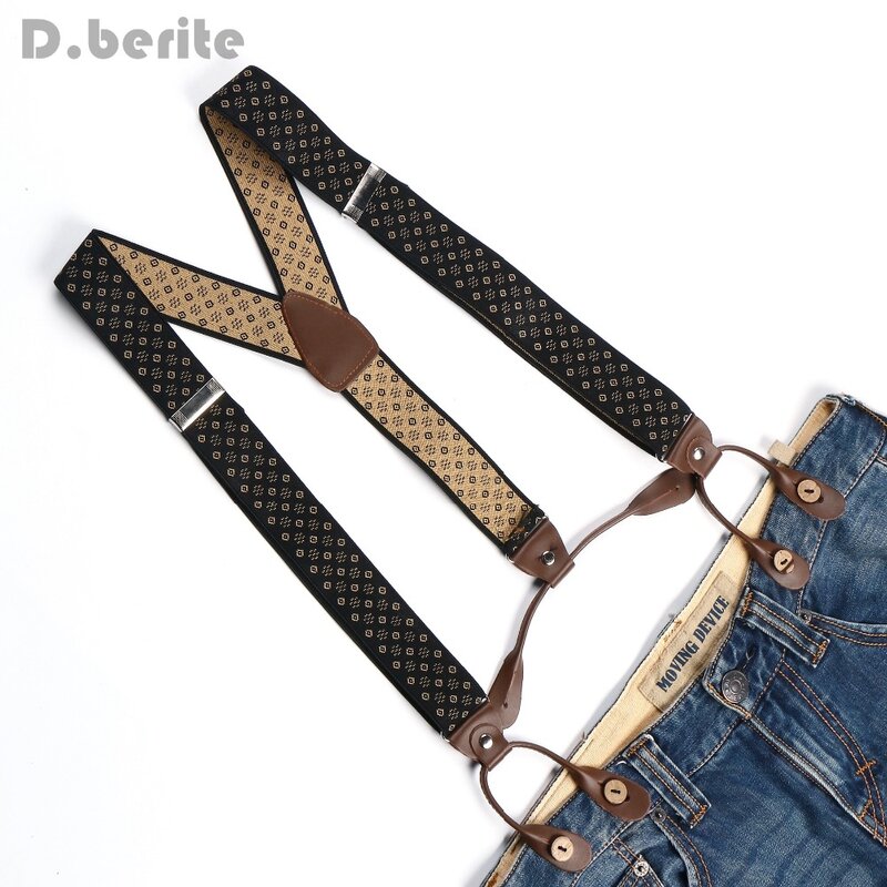 Men Women Adjustable Buttons Style Belt Elastic Suspenders Unisex Striped Plaid Floral Braces 3.5cm Width BD763-BD776