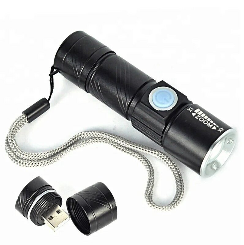 Zoom USB Inside Battery LED Flashlight, Portable Light, DulTorches rechargeables, injuste