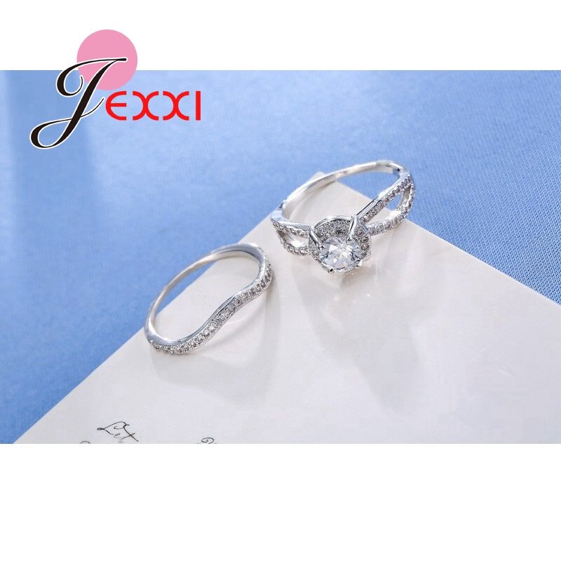 Wedding Jewelry Stamped 925 Sterling Silver Needle Rings For Women Silver Needle Ring White Zircon Wedding Rings Party Jewelry