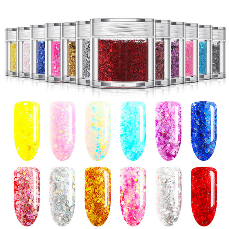 12 Colors Nail Glitter Mix Bột Shiny Sequins cho Trang Trí Móng Tay và Phấn Mắt Trang Điểm 12 Colors Nail Glitter Mix Bột sáng bóng