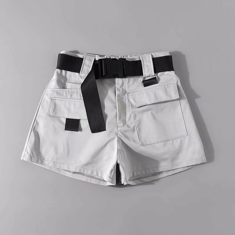 Pantalones cortos elásticos de cintura alta para mujer, shorts negros con cinturón, vintage, de algodón, sexy, con bolsillo, talla grande, 2021