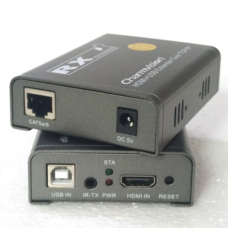 チャームビジョン-USBhdmi kvmエクステンダー、IPKVM-120HU、120m、393ft、3.5mm、irリモートコントロール、hd 1080p、tcp、stp、utpcat、cat6ケーブル