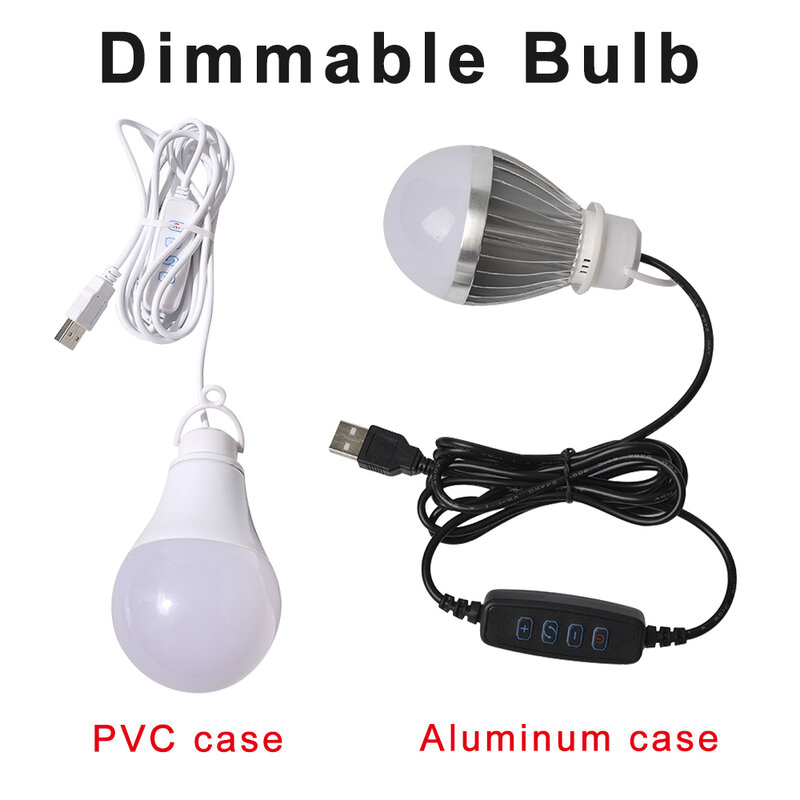 Ampoule LED à intensité variable avec interrupteur marche/arrêt, lampe de face USB, ampoules LED d'urgence pour le travail de nuit et le camping, DC5V, gradation continue, 10W