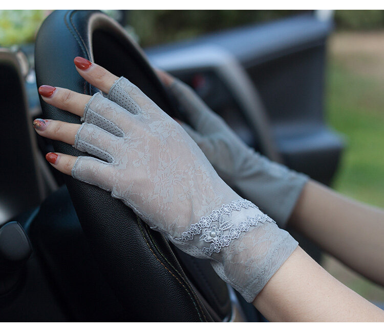 Mulheres de Renda Semi-Dedo Luvas de Protecção Solar Feminino Verão Fina Moda Mulheres Mittens
