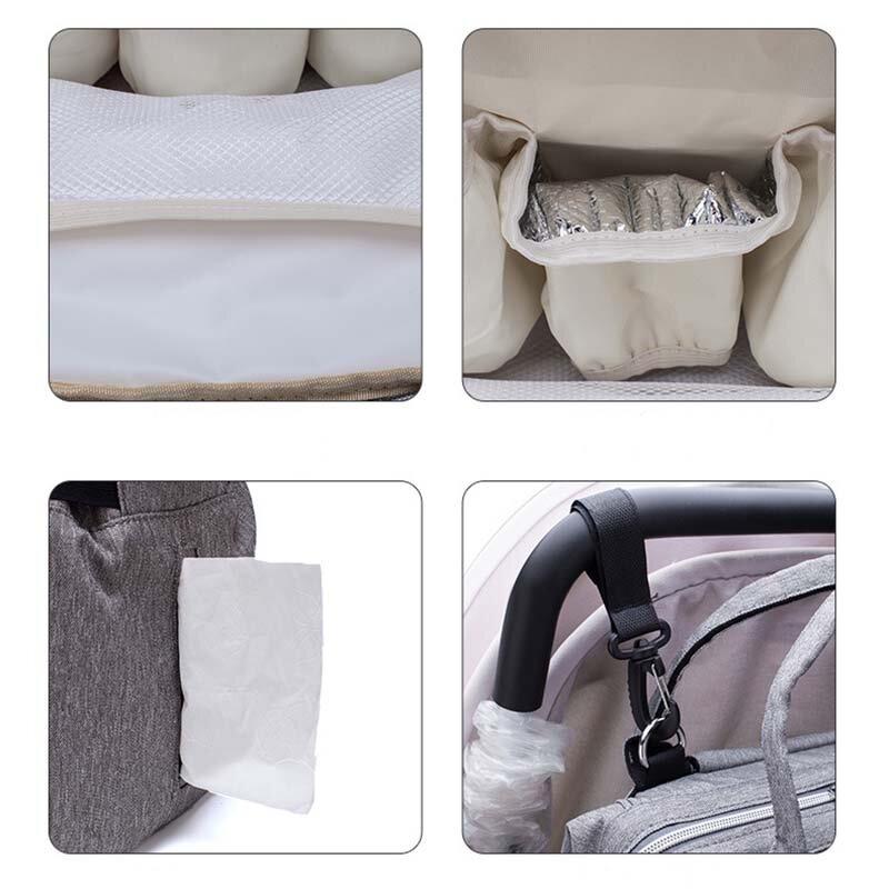 Lequeen-mochila de viaje para lactancia, bolsa de pañales portátil múltiple para cochecito de bebé