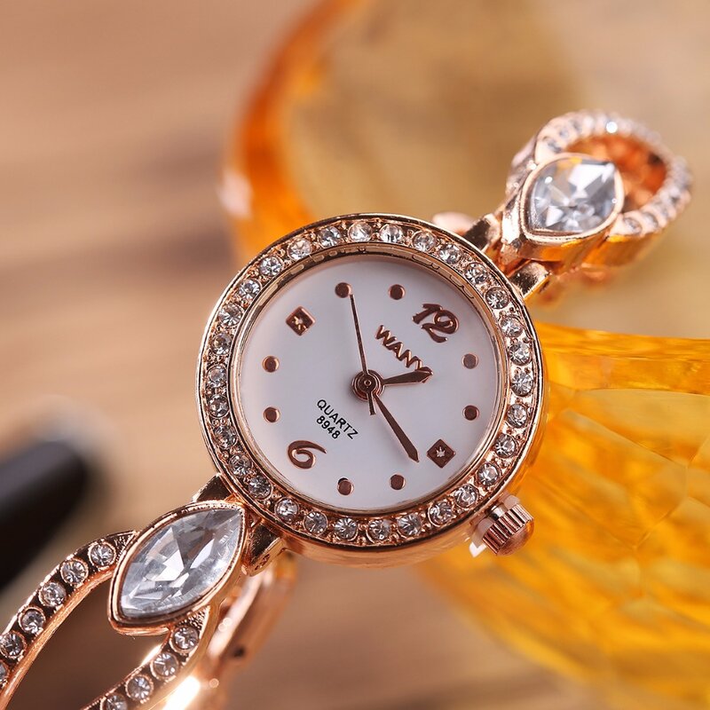 MINHIN Новое поступление браслет часы для женщин Роскошные хрустальные наручные часы женские алый, розовый, золотой позолоченный платье кварц...