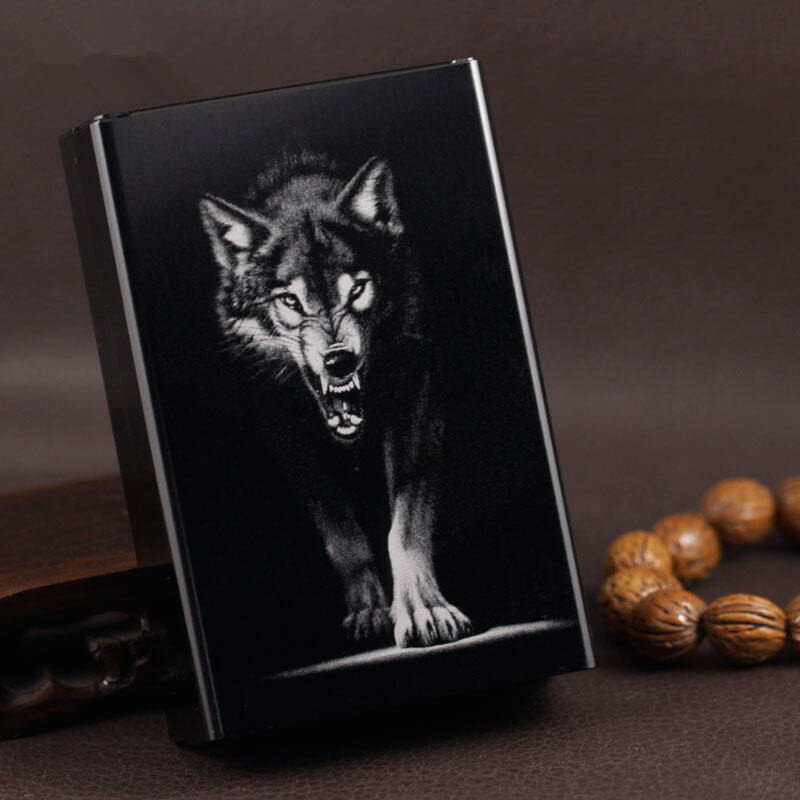 Personalized ultra thin automatic cigarette case king wolf black Laifu brand male metal e cigarettes boxes laser design forever