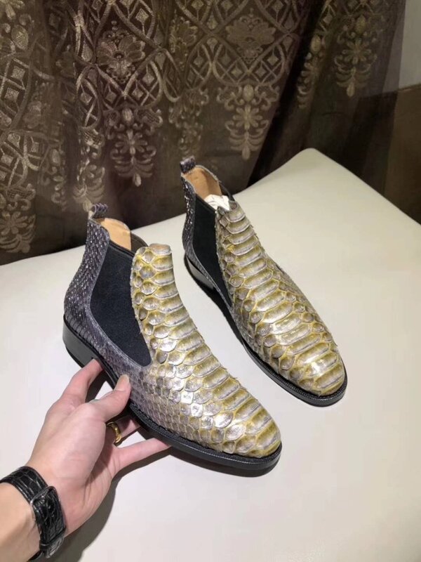 Zapato de piel de pitón/serpiente para hombre, zapato de moda de ocio, sólido y duradero, color amarillo, 100% auténtico