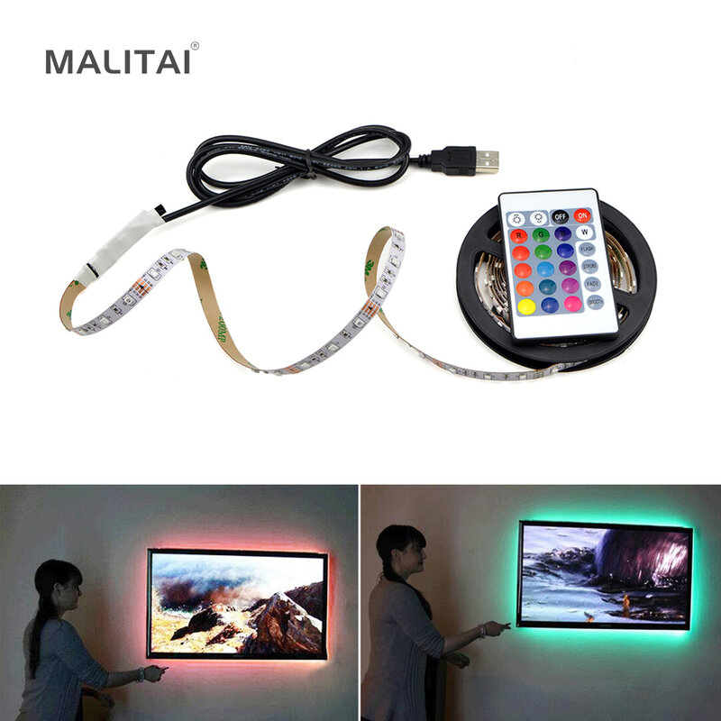 USB Lámpara de tira LED 2835SMD DC5V Flexible cinta de luz LED cinta 1M 2M 3M 4M 5M HDTV TV escritorio pantalla de luz iluminación Bias