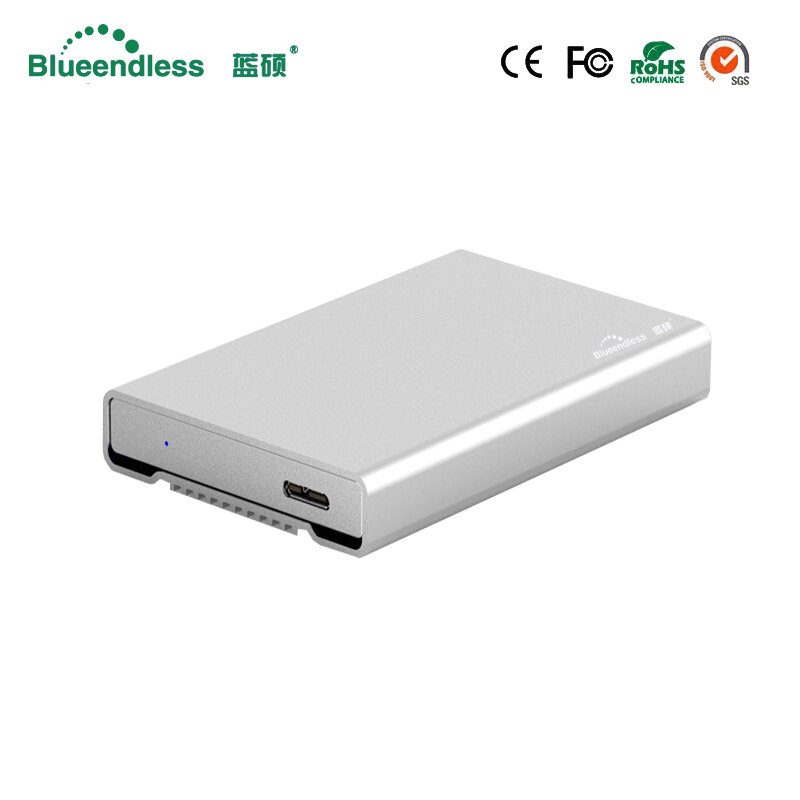 Caixa de disco rígido de alumínio de alta velocidade HDD, caixa de disco rígido móvel, USB 3.0, 6Gbps, 2.5 ", 9.5-15mm HDD, Blueendless, Novo