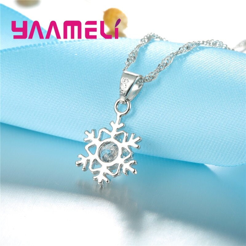 Kwalifikacje Snowflake kobiety 925 srebrny zestaw biżuterii cyrkon CZ kryształowy naszyjnik kolczyki Party prezent