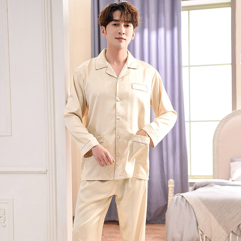 2020 luxus Männer Sommer Silk Einfache Pyjama Sets Satin Strickjacke Nachtwäsche Pyjamas Männlichen Nachtwäsche Hause Pijama Hombre Loungewear