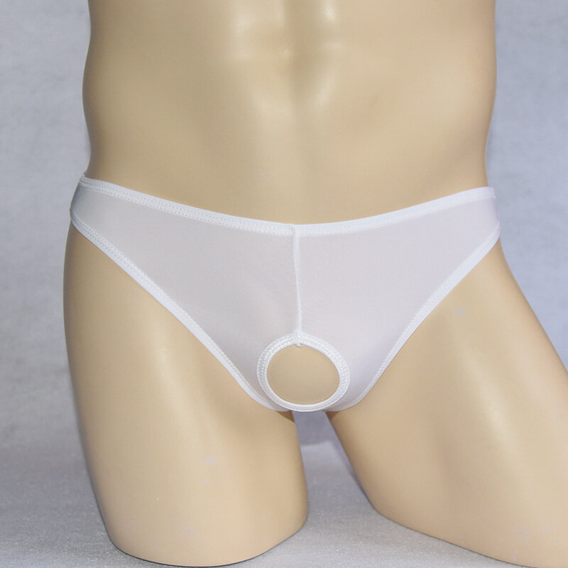 Przejrzeć męskie majtki dziurę w kroczu seksowna bielizna gejowska z odkrytymi lodowy jedwab z przodu majtki erotyczne z niskim stanem majtki