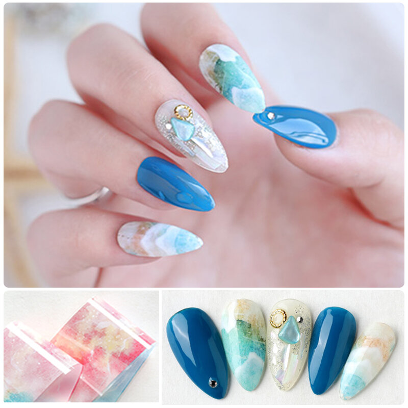 HNUIX papel de transferencia de estrellas para decoración de uñas, pegatina de lámina de estilo japonés, arcoíris, cielo, 1 unidad