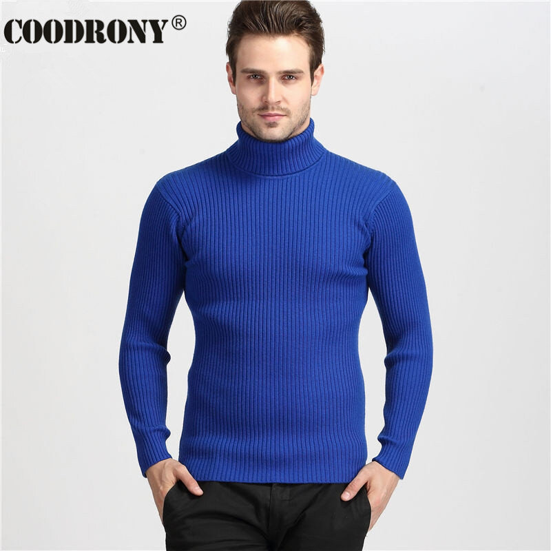 Coodrony suéter masculino de caxemira, espesso quente de inverno gola alta slim fit pulôver masculino de lã clássica tricotada