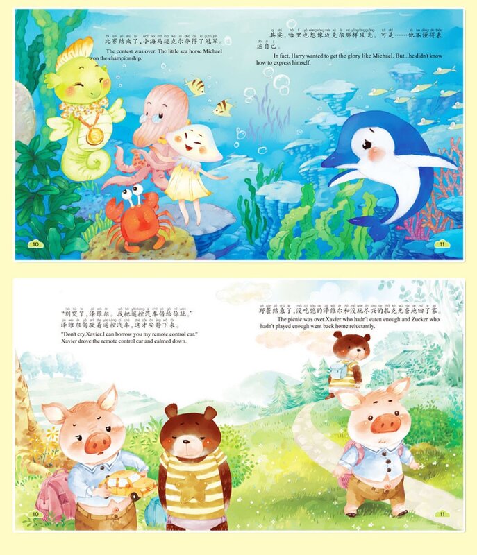New Chinese English Pinyin story book Child EQ and character training picture book Bedtime storybook bilingual stories,8pcs/set