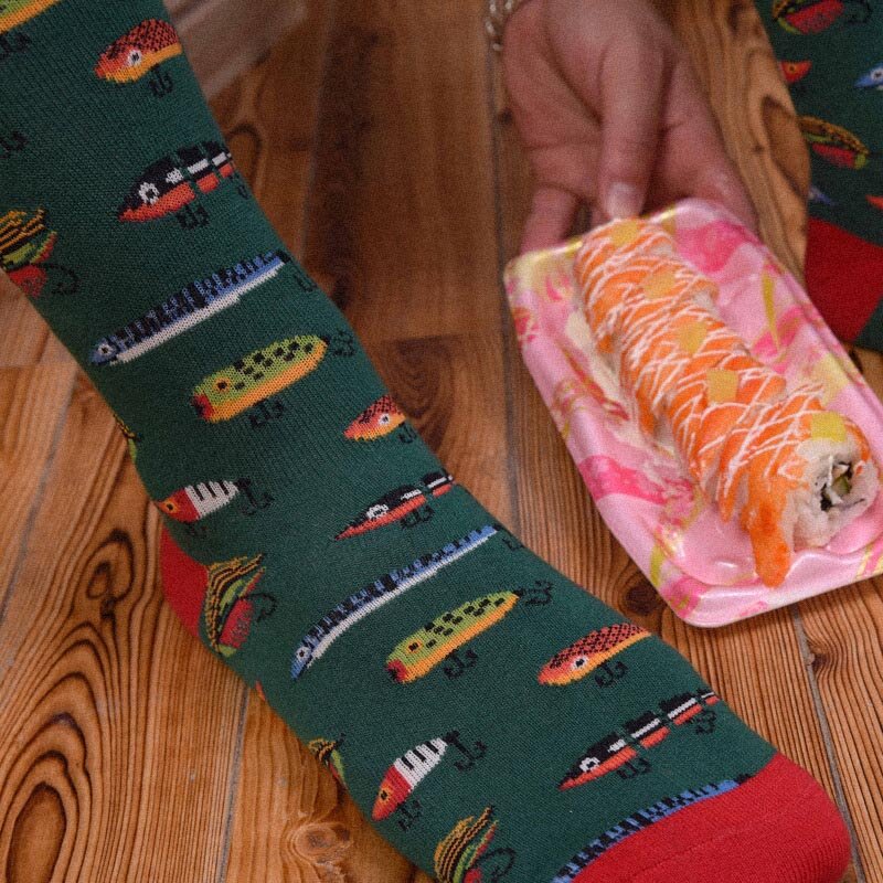 [Wploikjd] Mannen Sokken Gekamd Katoen Jacquard Dieren Sushi Grappige Sokken Cartoon Business Jurk Crew Sokken Huwelijkscadeau sokken