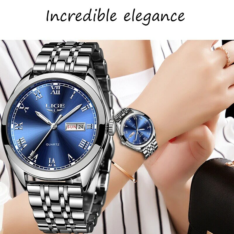 LIGE luksusowej mody kobiet zegarki zegarek dla kobiet ze stali nierdzewnej sukienka kobiety Watch Quartz Wrist zegarki prezent obecne Dropshipping