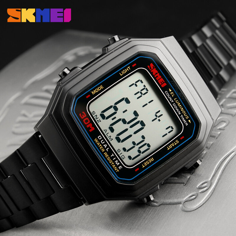 Marca de lujo SKMEI, reloj de los hombres cuenta electrónica Digital deportes relojes 30 M impermeable LED al aire libre de los hombres Relogio reloj