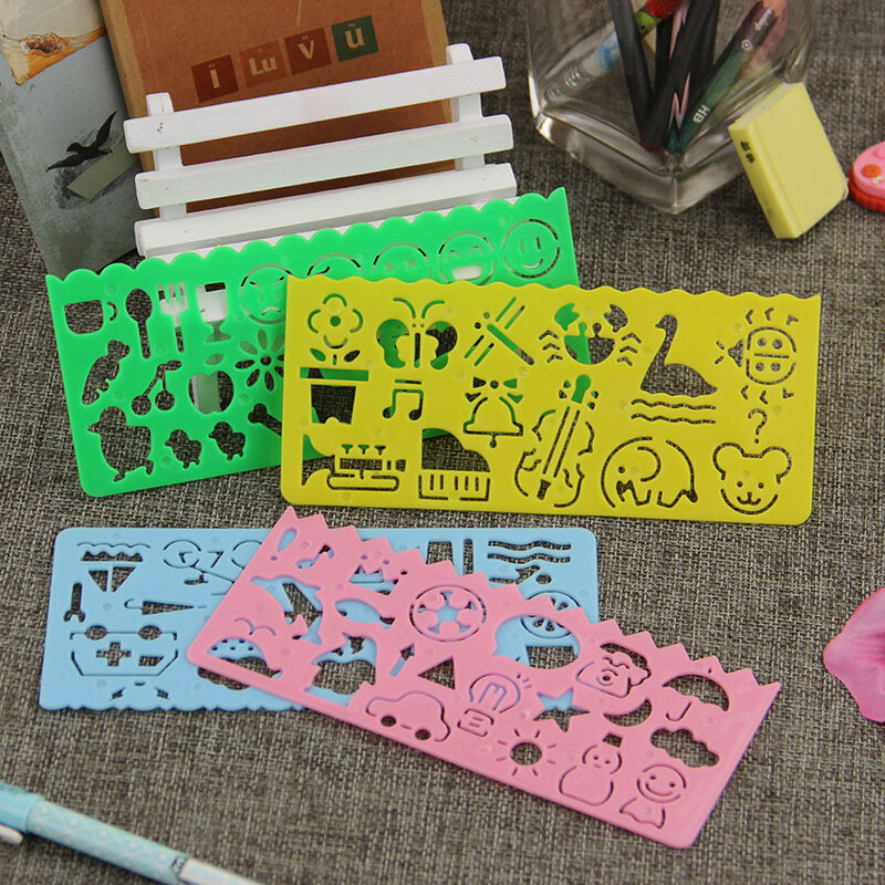 Regla de papelería de Color caramelo para niños, suministros de pintura escolar, herramienta de dibujo, plantilla de dibujo artístico, regalo, 4 piezas