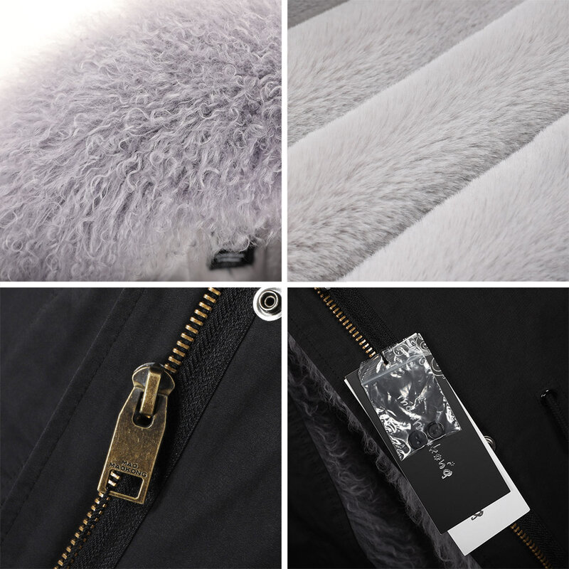 Maomaokong-abrigo largo y delgado para mujer, chaqueta térmica gruesa de algodón de alta calidad con cuello de lana de gran tamaño, parka de invierno