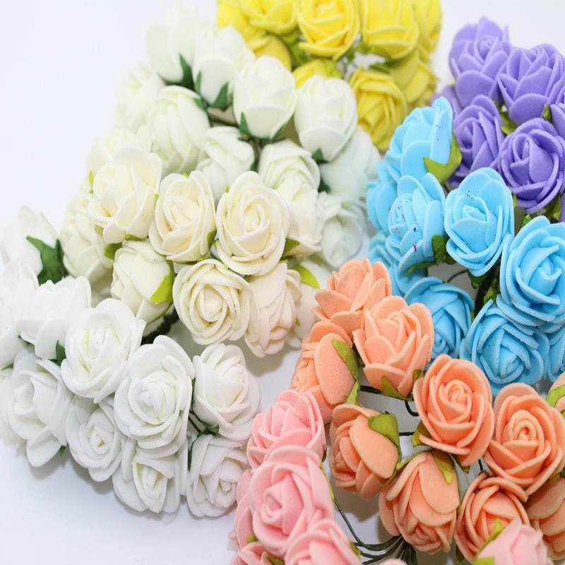 2 CM 144 piezas Multicolor PE Rosa espuma Mini flores de seda Artificial ramo Color sólido boda flores decorativas regalo 6Z