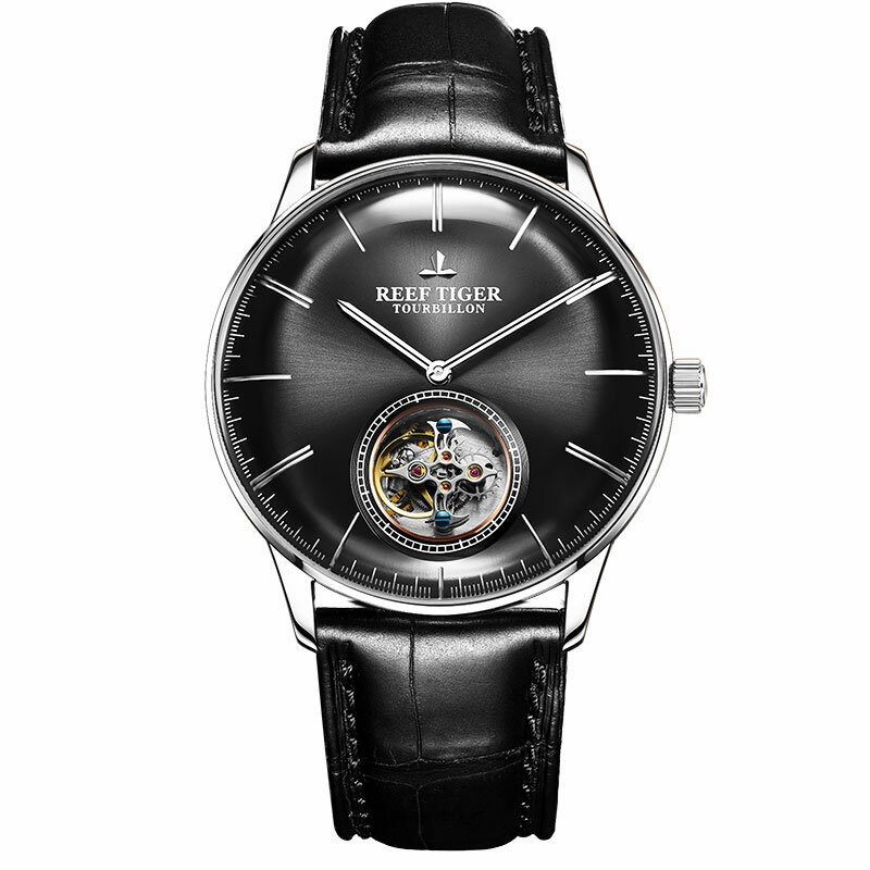 Reef tiger/rt marca de pulso quente luxo famoso masculino tourbillon relógio automático relógio couro reloj hombre rga1930