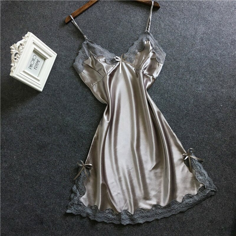 Women Satin Sexy Bowknot Sexy lace stitching nightdress charming Simple Sexy Lingerie 2019 Lingerie rotique