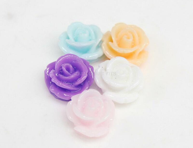 250pcs Drilled Resin Rose Flower Beads With Hole mix color or you choose 13mm