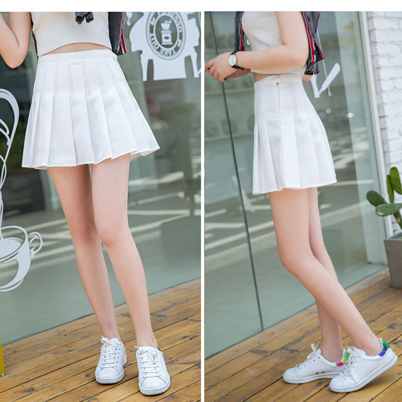 Jupe de tennis plissée pour filles, robe courte taille haute avec caleçon, uniforme scolaire slim, jupes de badminton pour adolescentes et pom-pom girls