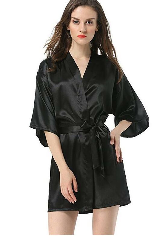 Gaun Mandi Jubah Sutra Palsu Wanita Tiongkok Hitam Baru Diskon Besar Mantel Mandi Kimono Yukata Pakaian Tidur Warna Solid S M L XL XXL NB032