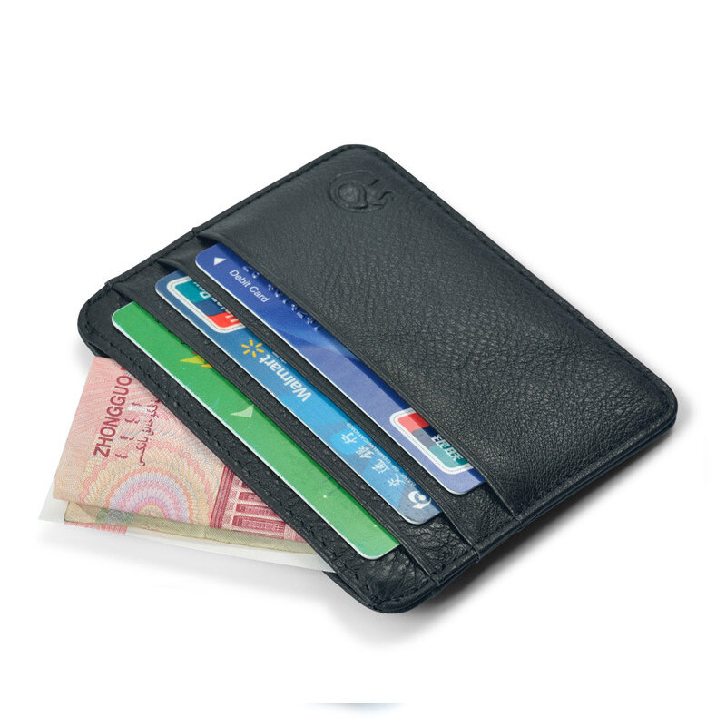 Mini carteira masculina em couro legítimo, porta-cartões ultrafino com 12 cores, porta-cartões para uso corporativo 6 espaços para