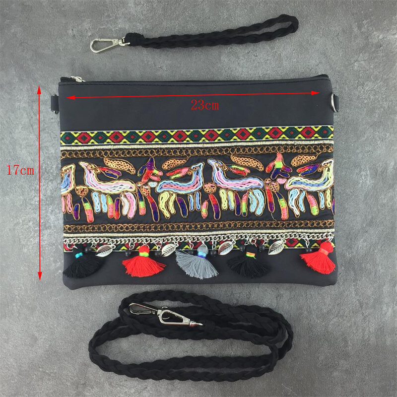 Gypsy tas jinjing Flap anyaman rakyat Boho wanita, tas kurir angin nasional rumbai katun untuk wanita
