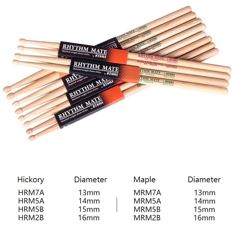 TAMA Ritme Mate Drum Stok HRM 5A 5B 2B 7A Hickory/Maple Drumsticks