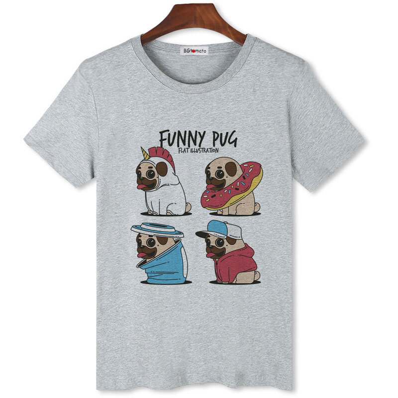 T-shirt pour hommes, nouveau style, décontracté, hip hop, avec imprimé de carlin amusant, de chien de dessin animé, offre spéciale