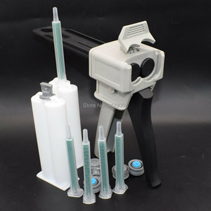 5pc Epoxy Resin AB Glue Acrylics AB Glue Mixing Dispensing Nozzles + 1:1 50ml Dispensing Gun Glue Dispenser + 2pc 50ml Cartridge