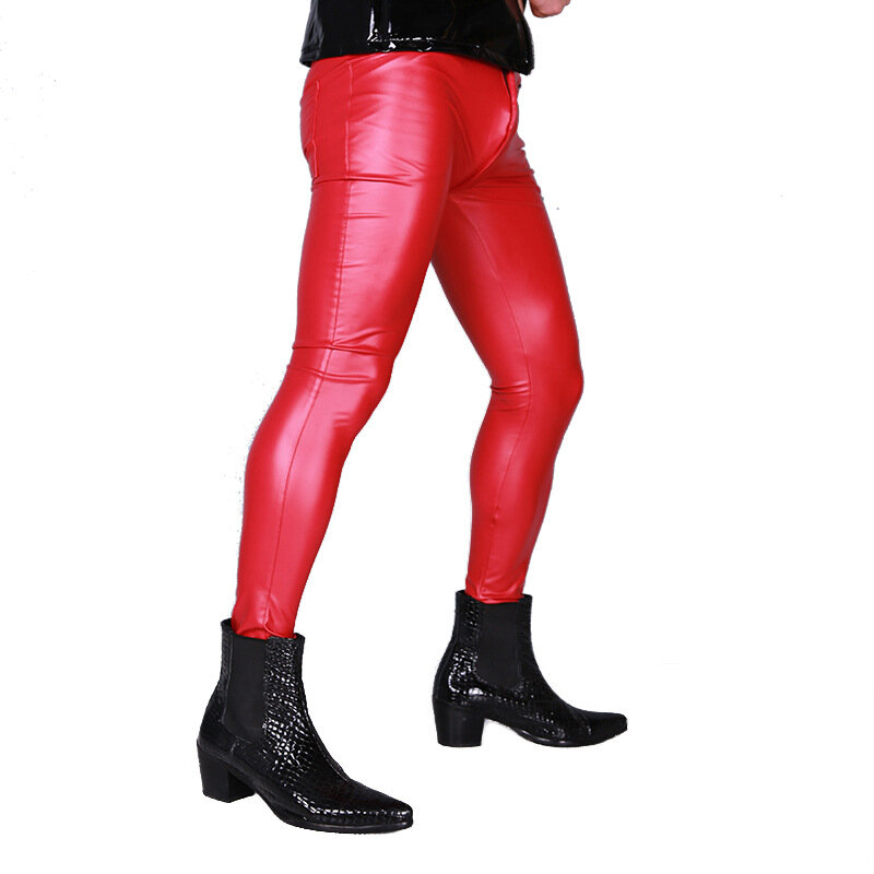 Model Terbaru Pakaian Tari Panggung PVC Pria Seksi Celana Pensil Kulit Imitasi Pakaian Legging Celana Ketat Klub Gay Pakaian Tari Mengkilap Erotis