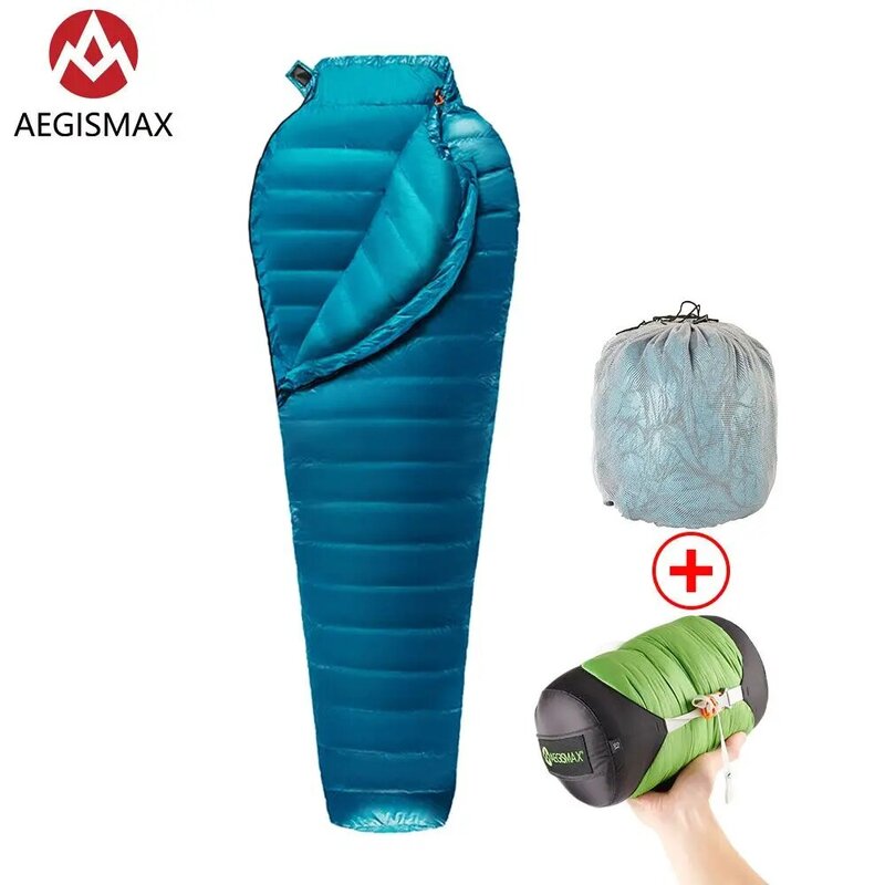 AEGISMAX-M2 신제품 업그레이드 초경량 미라 95% 화이트 구스다운 침낭 아웃도어 캠핑 하이킹 완전 안감 구조, 거위털 구스다운 슬리핑백