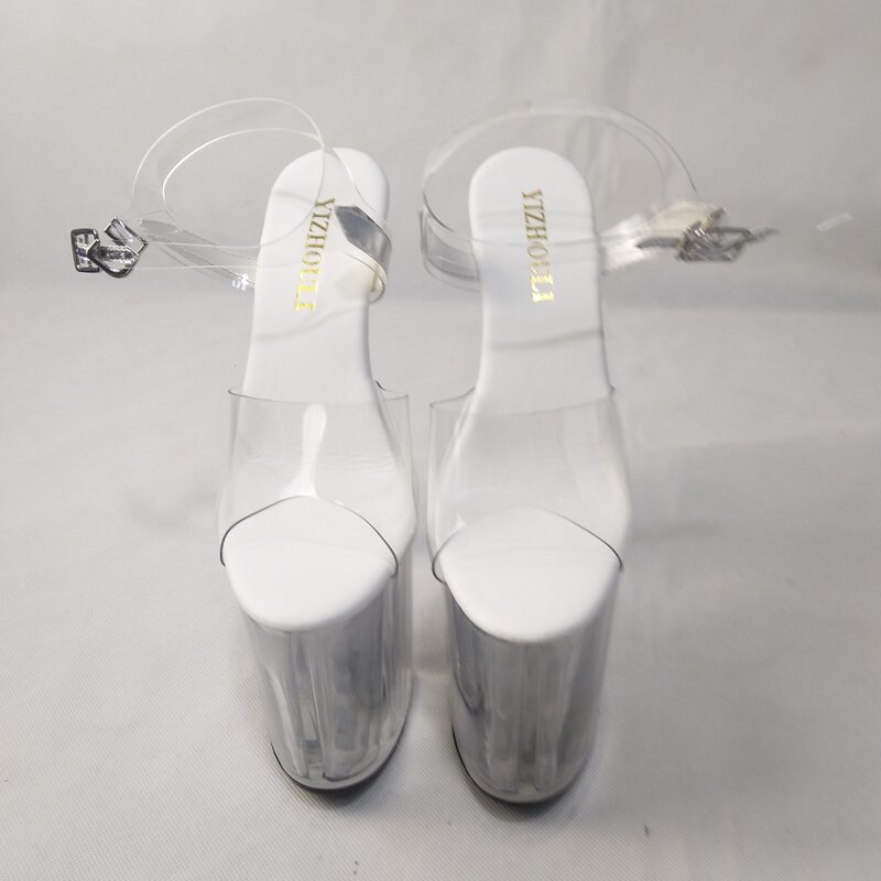 Sandálias de salto alto 20cm, plataforma transparente cristal, pole dance/performance/estrela/modelo, sapatos de dança de casamento