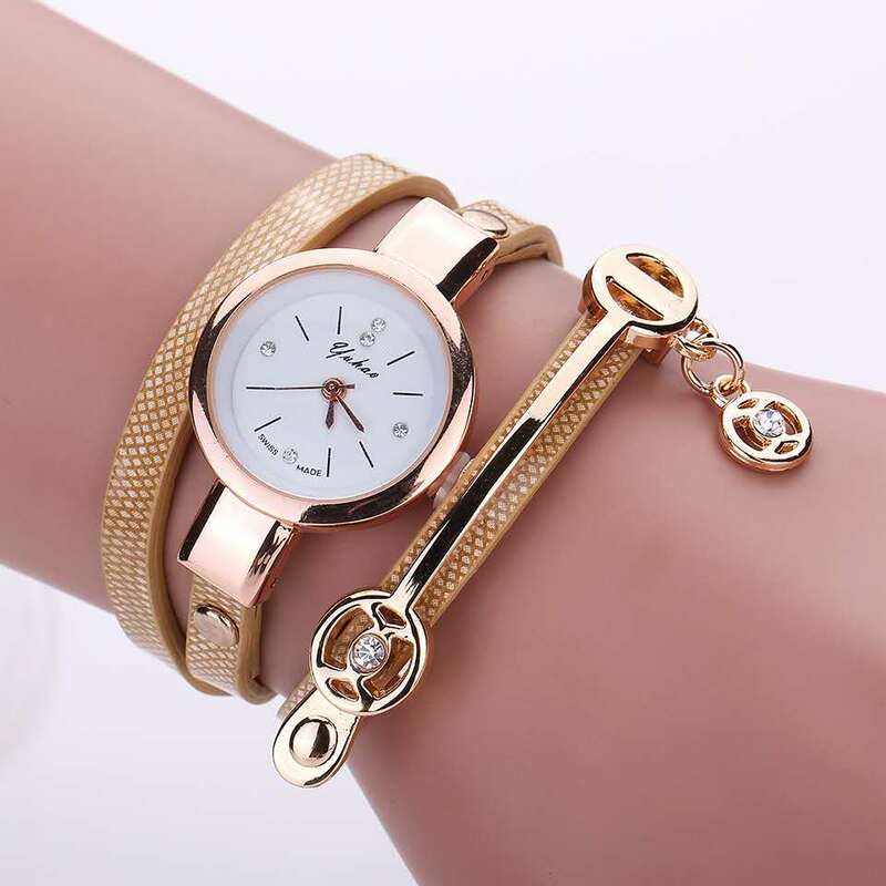 Top fashion vrouwen horloge met 3 lagen riem, goede kwaliteit, mode vrouwen armband horloge