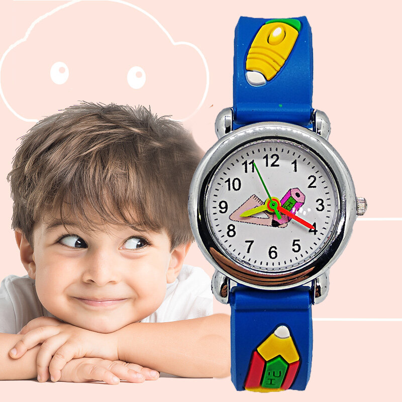 Reloj duradero para niños y estudiantes de escuela primaria y secundaria, regla triangular, lápiz, relojes para niños, reloj para niños y niñas