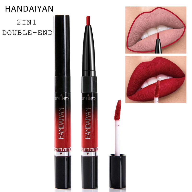 2 in 1 Double-end Matte Liquid Lipstick Makeup Waterproof Lip Gloss+Lip Liner cosmetic Nude Colors New Lips Batom Maquiagem