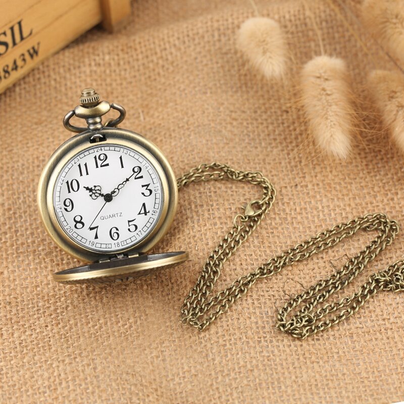 Reloj de bolsillo de cuarzo con patrón de motor de locomotora de tren Retro, collar Steampunk de bronce, cadena colgante, regalo coleccionable para hombres y mujeres